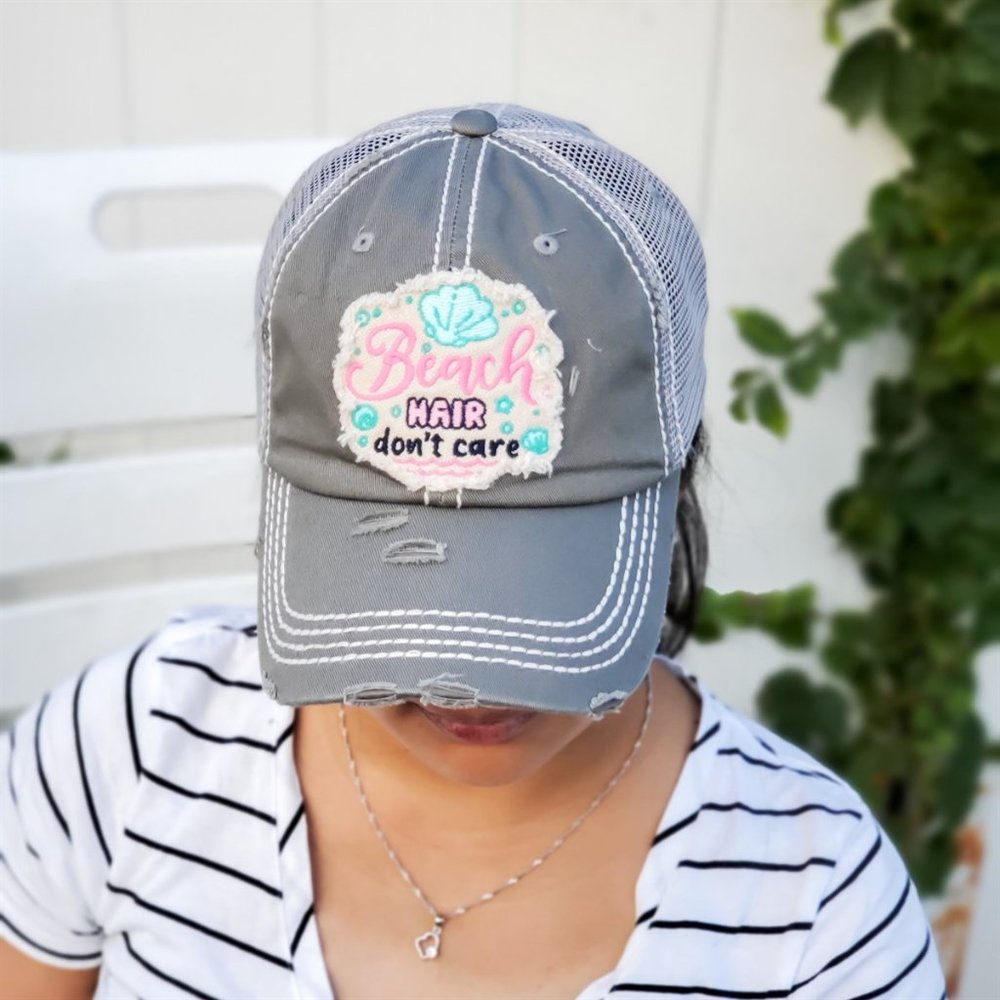 Beach Hair Don't Care Frayed Patch Baseball Cap